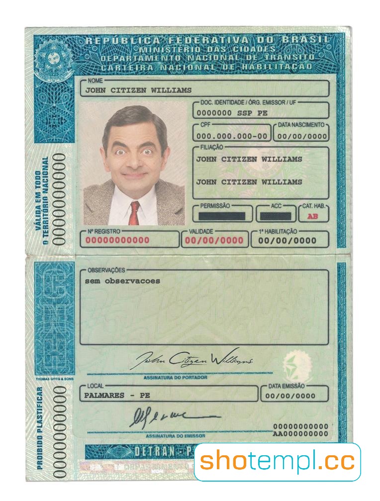 Brazil Driver License PSD Template